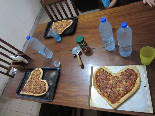 heart-shaped pizzas